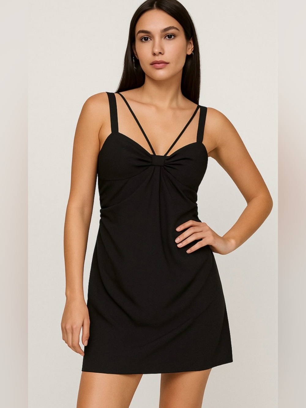 Zara Black Mini Dress Bow Tie Spaghetti Strap Party Small